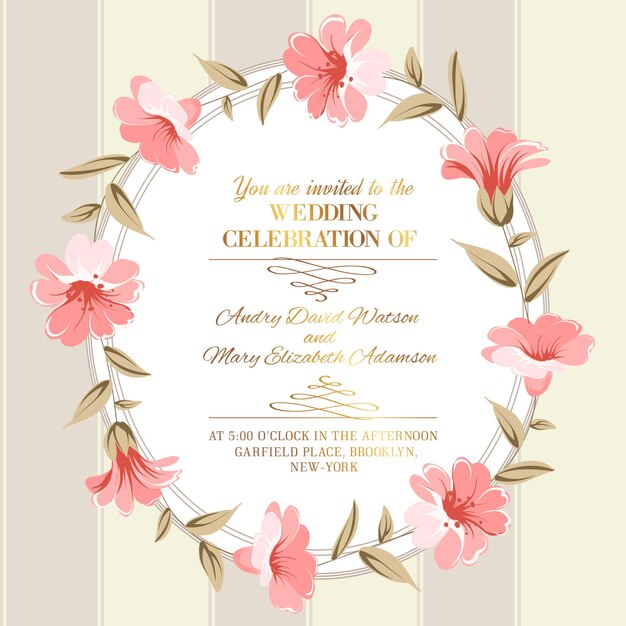 Tarjeta de invitación de boda de flores de colores.