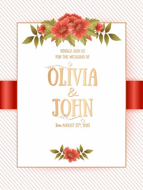 Tarjeta de invitación de boda con flores