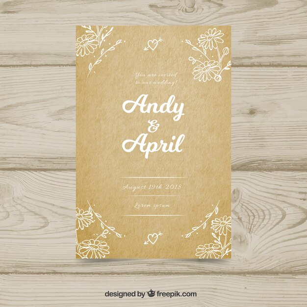Tarjeta de invitación de boda con flores