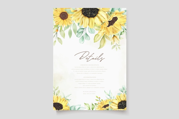 Tarjeta de invitación de boda de girasol acuarela