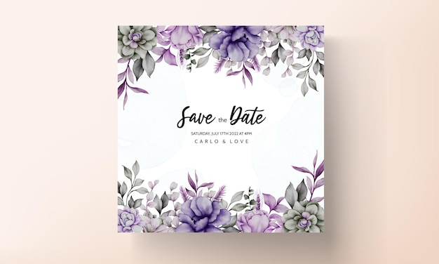 Tarjeta de invitación de boda con hermosa acuarela floral