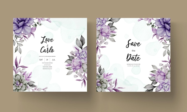 Vector gratuito tarjeta de invitación de boda con hermosa acuarela floral