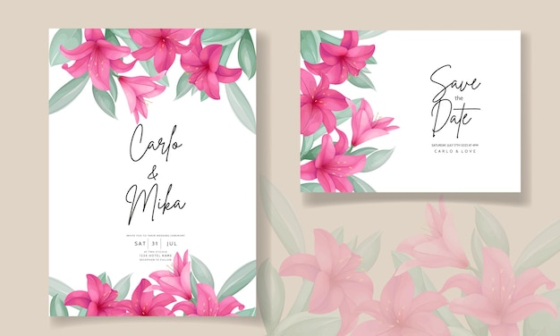 Vector gratuito tarjeta de invitación de boda hermosa con flor de lirio elegante dibujado a mano