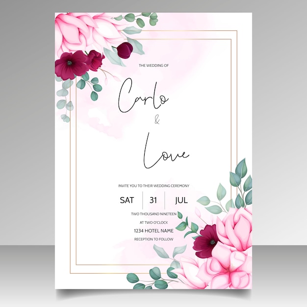 Tarjeta de invitación de boda con hermosa flor de magnolia