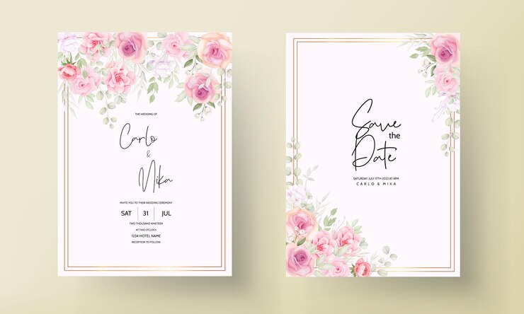 Tarjeta de invitación de boda hermosa flor suave