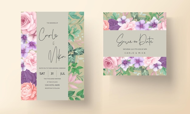 Tarjeta de invitación de boda con hermosa flor