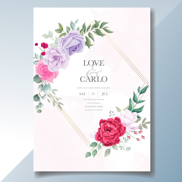 Vector gratuito tarjeta de invitación de boda con hermosas flores florecientes