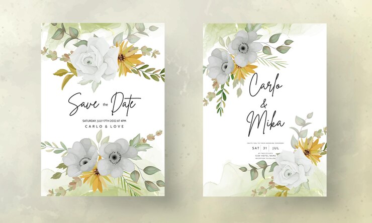 Tarjeta de invitación de boda con hermosas flores de otoño