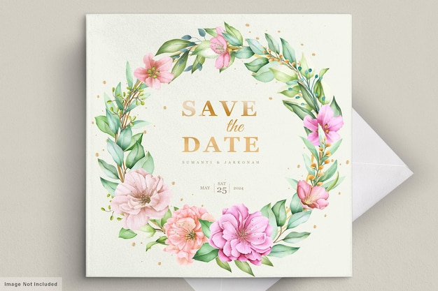 Vector gratuito tarjeta de invitación de boda con hermosas flores.