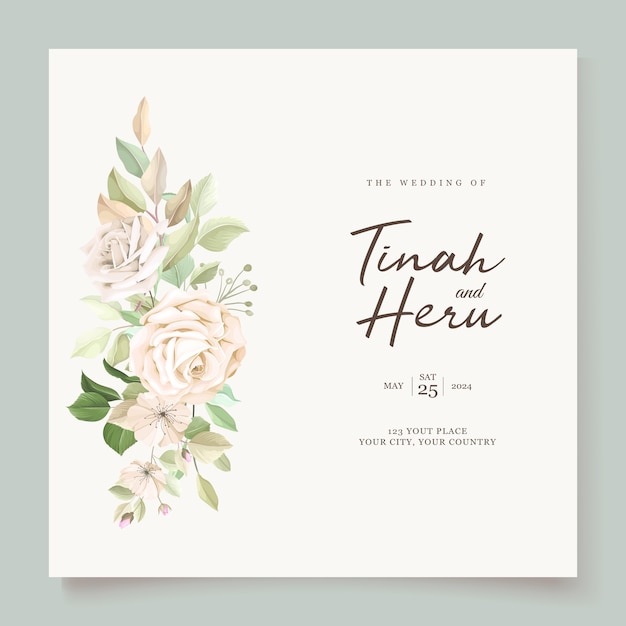 Vector gratuito tarjeta de invitación de boda con hermosas rosas