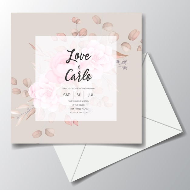 Vector gratuito tarjeta de invitación de boda con hermosos adornos florales.