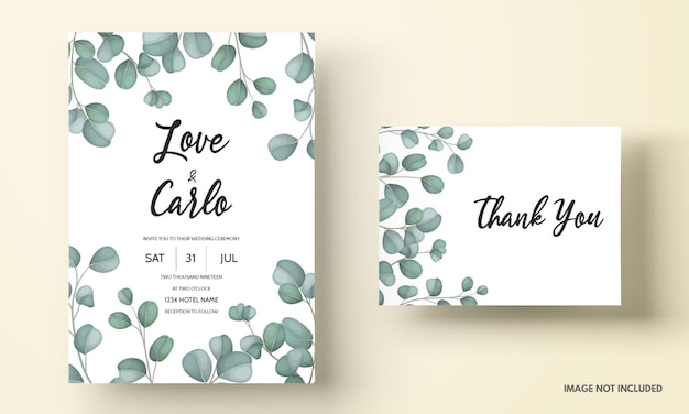 Vector gratuito tarjeta de invitación de boda con hojas de eucalipto verde