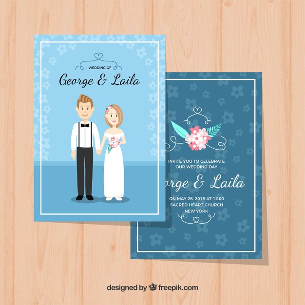 Tarjeta de invitación de boda con linda pareja