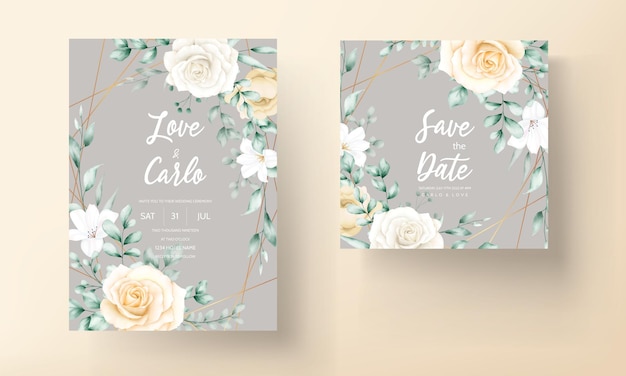 Vector gratuito tarjeta de invitación de boda con marco floral acuarela dibujada a mano