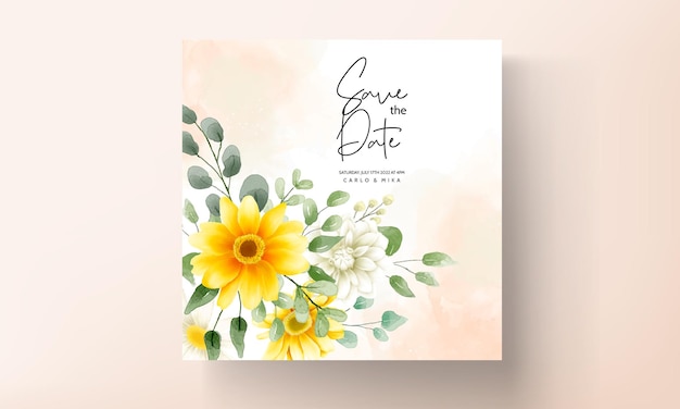 Tarjeta de invitación de boda moderna con hermosas decoraciones florales de acuarela