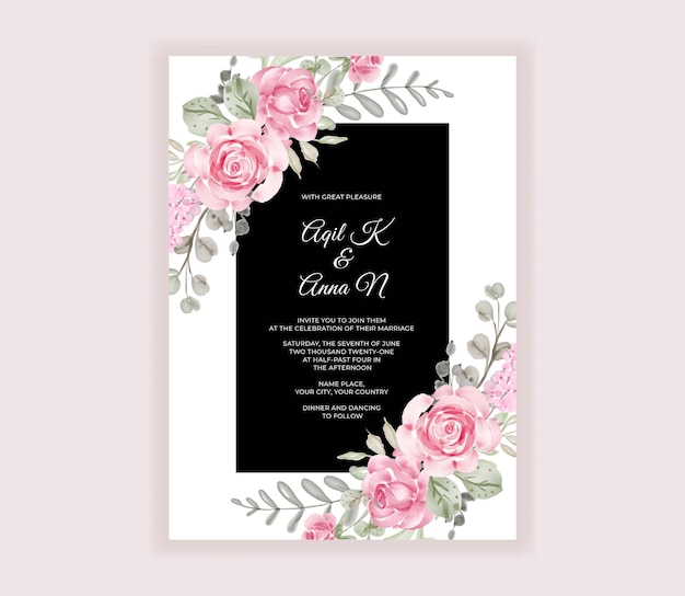Vector gratuito tarjeta de invitación de boda moderna con hermosas flores