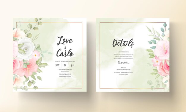 Tarjeta de invitación de boda moderna con hermosas flores