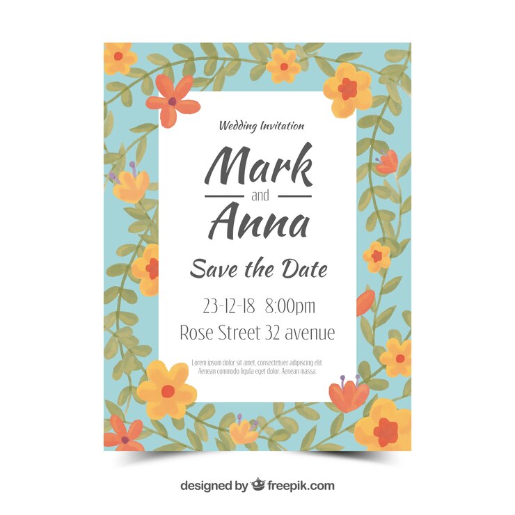 Vector gratuito tarjeta de invitación de boda con ornamentos florales