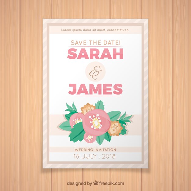 Tarjeta de invitación de boda con ornamentos florales
