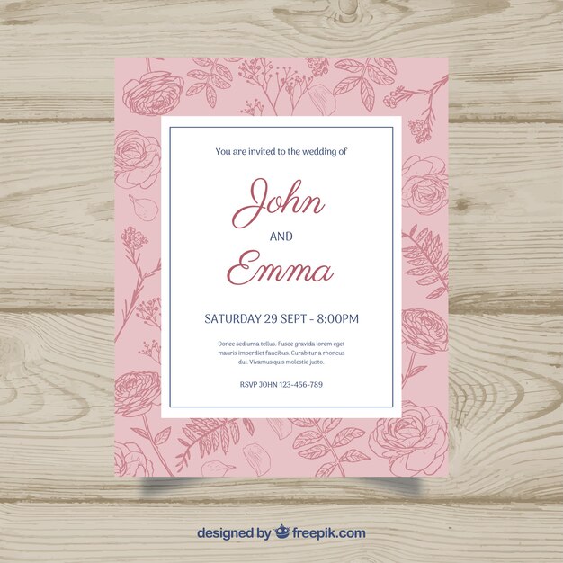Tarjeta de invitación de boda con ornamentos florales
