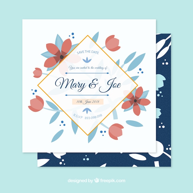 Tarjeta de invitación de boda con ornamentos florales