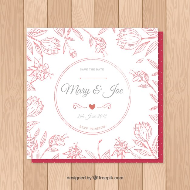 Tarjeta de invitación de boda con ornamentos florales