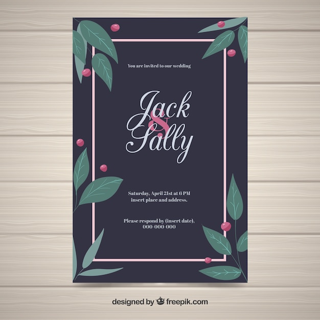 Tarjeta de invitación de boda con ornamentos florales