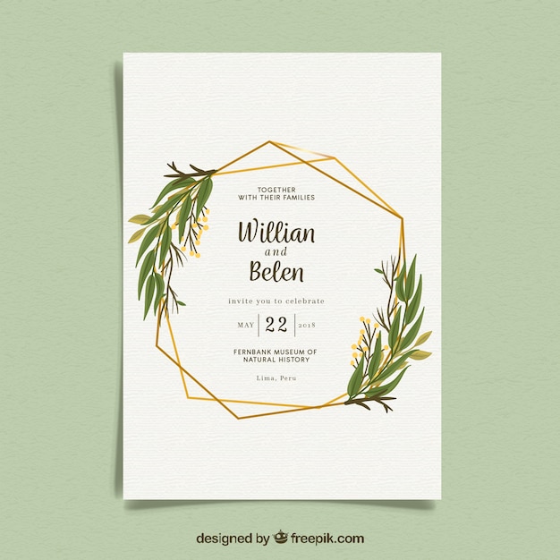 Tarjeta de invitación de boda con ornamentos florales