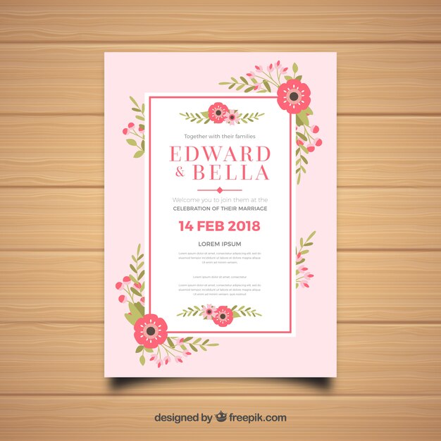 Tarjeta de invitación de boda con ornamentos florales