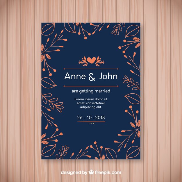 Tarjeta de invitación de boda con ornamentos florales