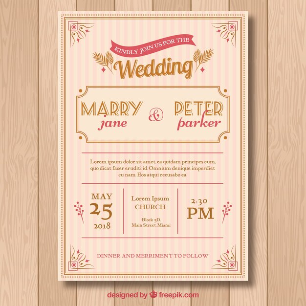Tarjeta de invitación de boda con ornamentos florales