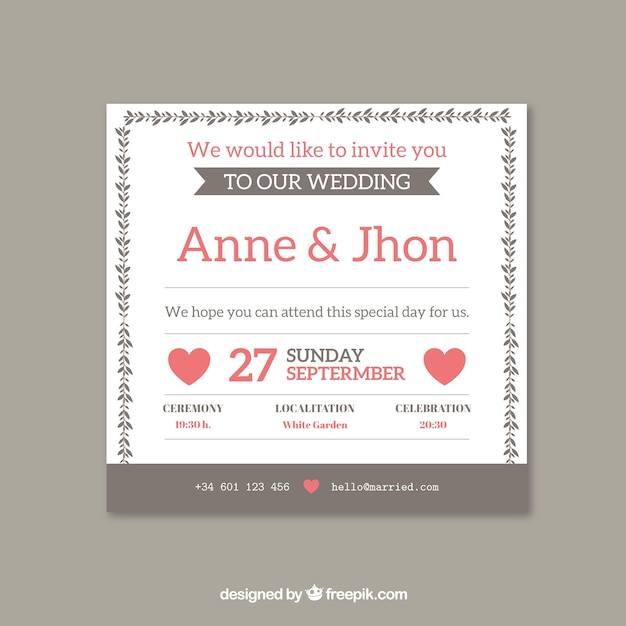 Vector gratuito tarjeta de invitación de boda con ornamentos