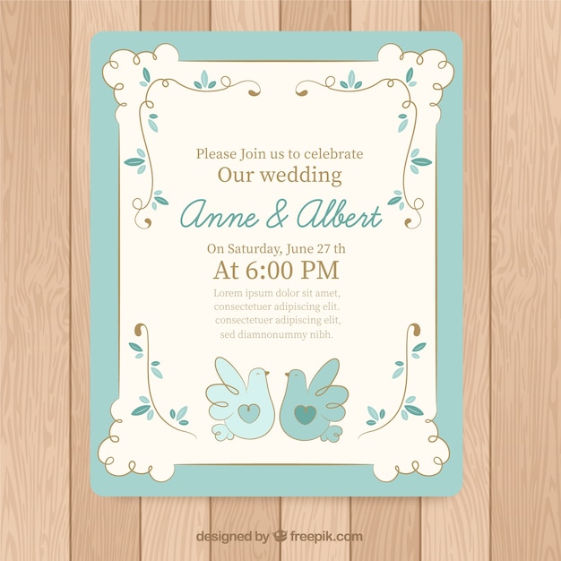 Vector gratuito tarjeta de invitación de boda con ornamentos