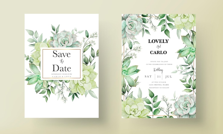 Tarjeta de invitación de boda verde de lujo floral