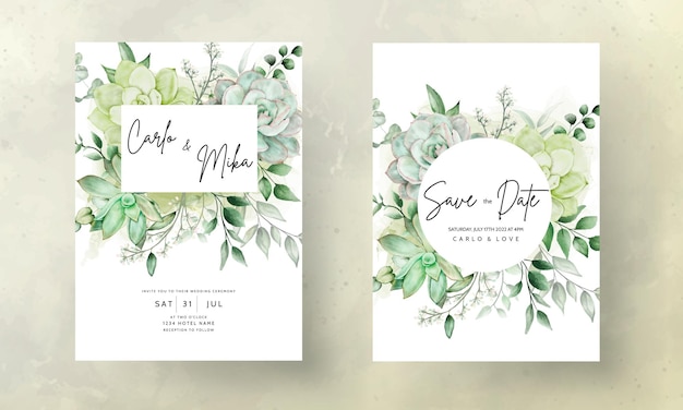 Vector gratuito tarjeta de invitación de boda verde de lujo floral