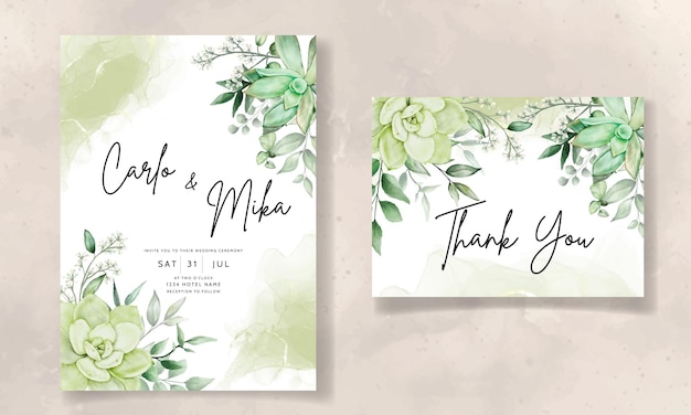 Tarjeta de invitación de boda verde de lujo floral