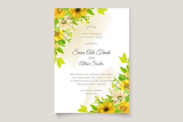 tarjeta de invitación con diseño de girasol