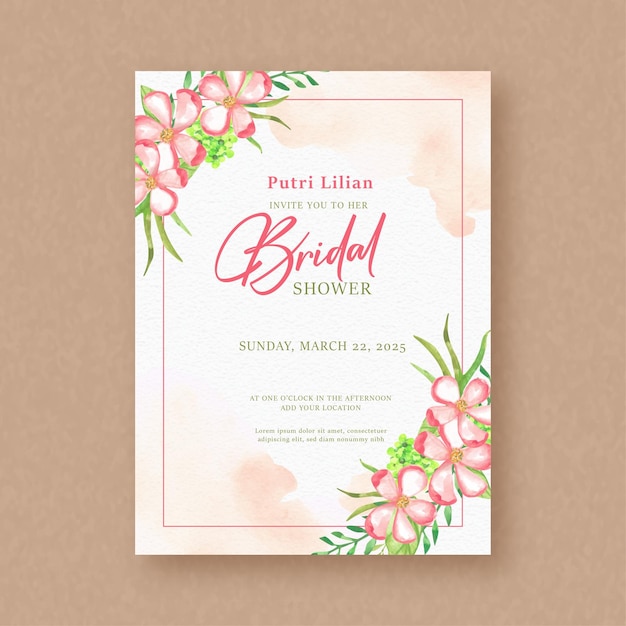Tarjeta de invitación de la ducha de la novia con acuarela Pintura de flores rojas y salpicaduras