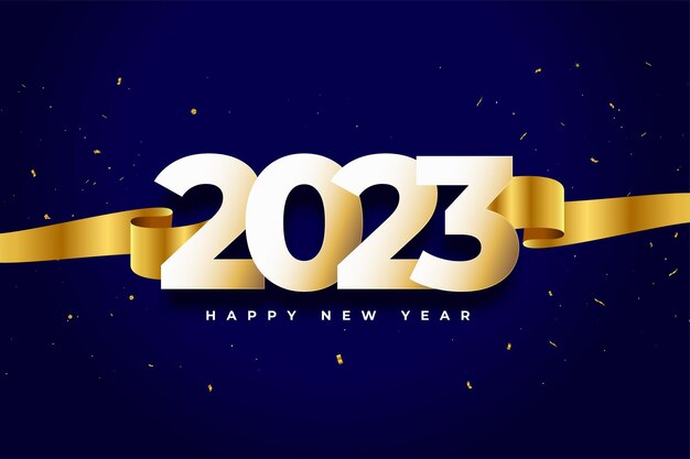 Tarjeta de invitación de feliz año nuevo 2023 con cinta dorada