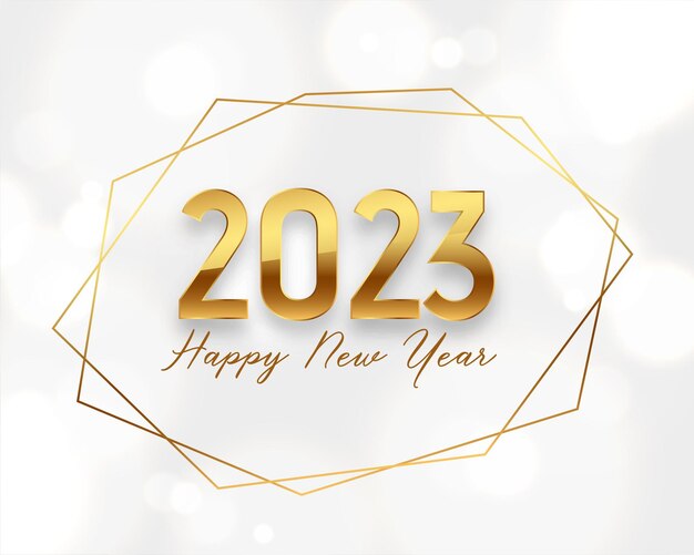 Tarjeta de invitación de feliz año nuevo con texto dorado brillante 2023