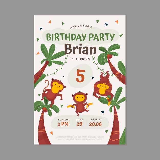 Tarjeta de invitación a la fiesta de la jungla