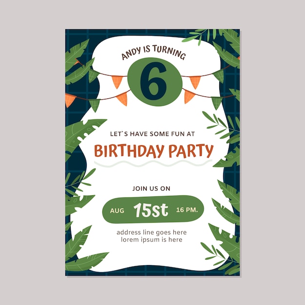 Vector gratuito tarjeta de invitación a la fiesta de la jungla