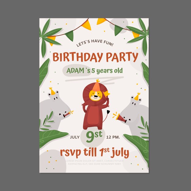 Tarjeta de invitación a la fiesta de la jungla