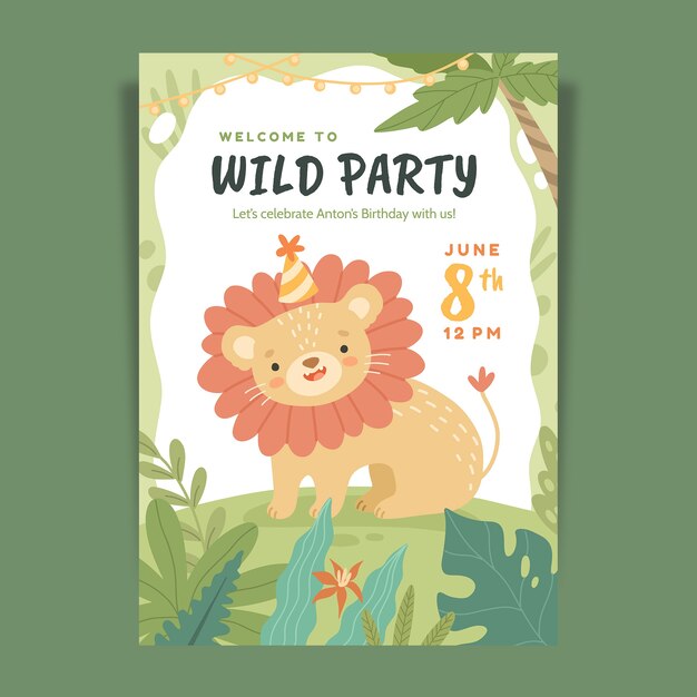 Tarjeta de invitación a la fiesta de la jungla