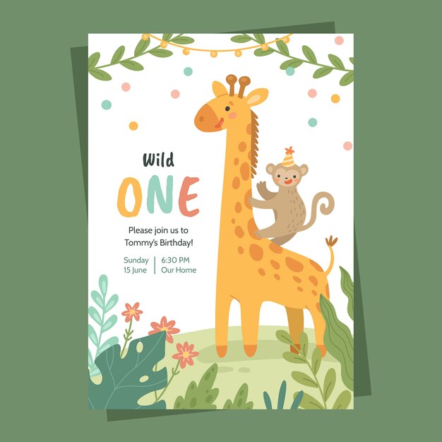 Tarjeta de invitación a la fiesta de la jungla