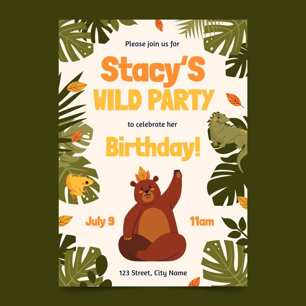 Tarjeta de invitación a la fiesta de la jungla