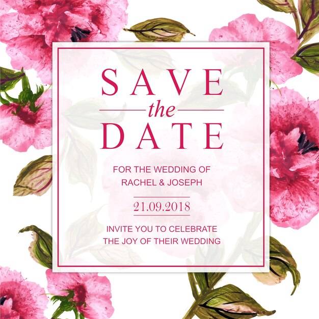 Tarjeta de invitación floral acuarela de la boda