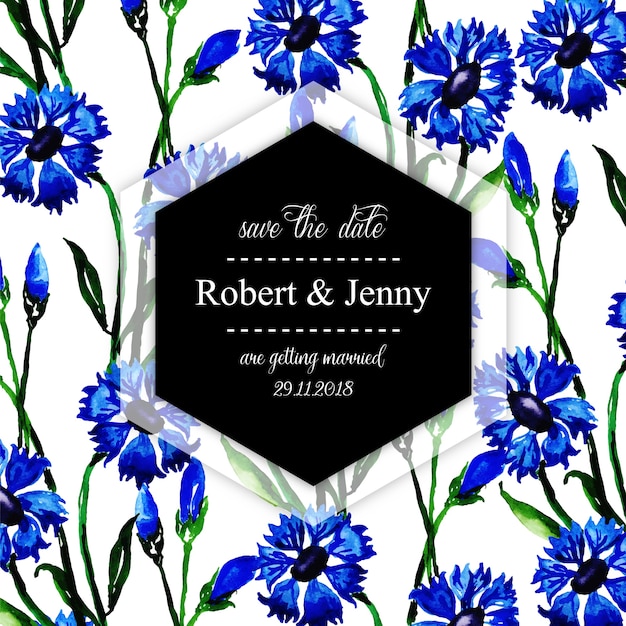 Vector gratuito tarjeta de invitación floral acuarela de la boda