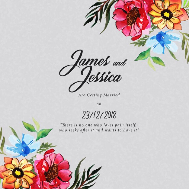 Tarjeta de invitación floral acuarela de la boda