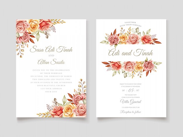 tarjeta de invitación floral acuarela otoño